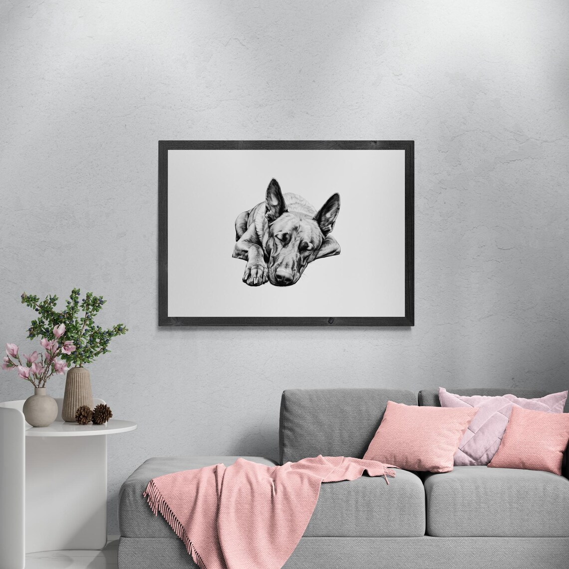 Sleeping Belgian Malinois Vintage Dog Sketch Art Print - Image 3