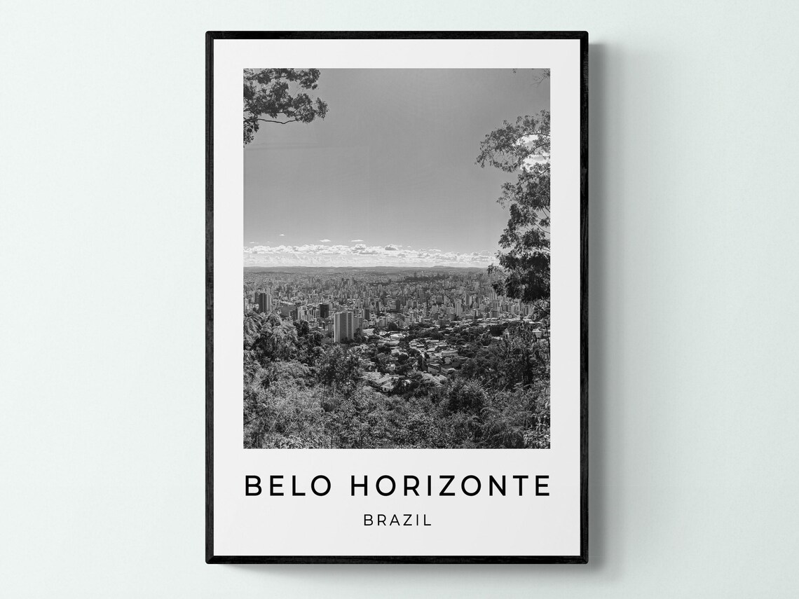 Belo Horizonte Brazil City Panorama Black And White Travel Poster