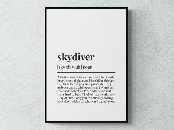 Skydiver Funny Definition, Typography Poster Print