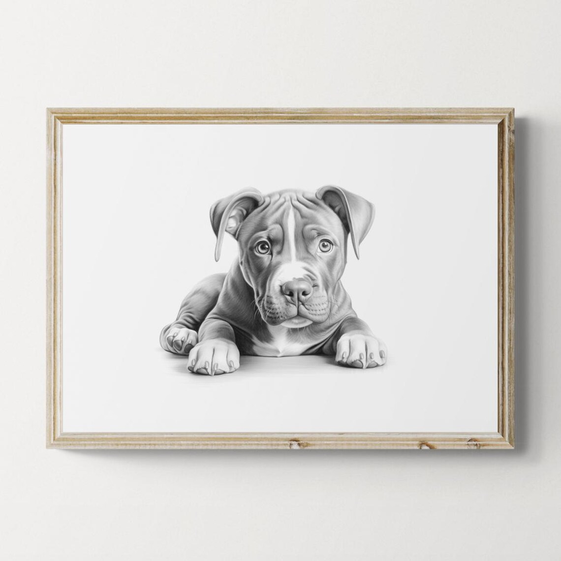 Staffordshire Bull Terrier Puppy Pencil Sketch Adorable Cute Dog Print