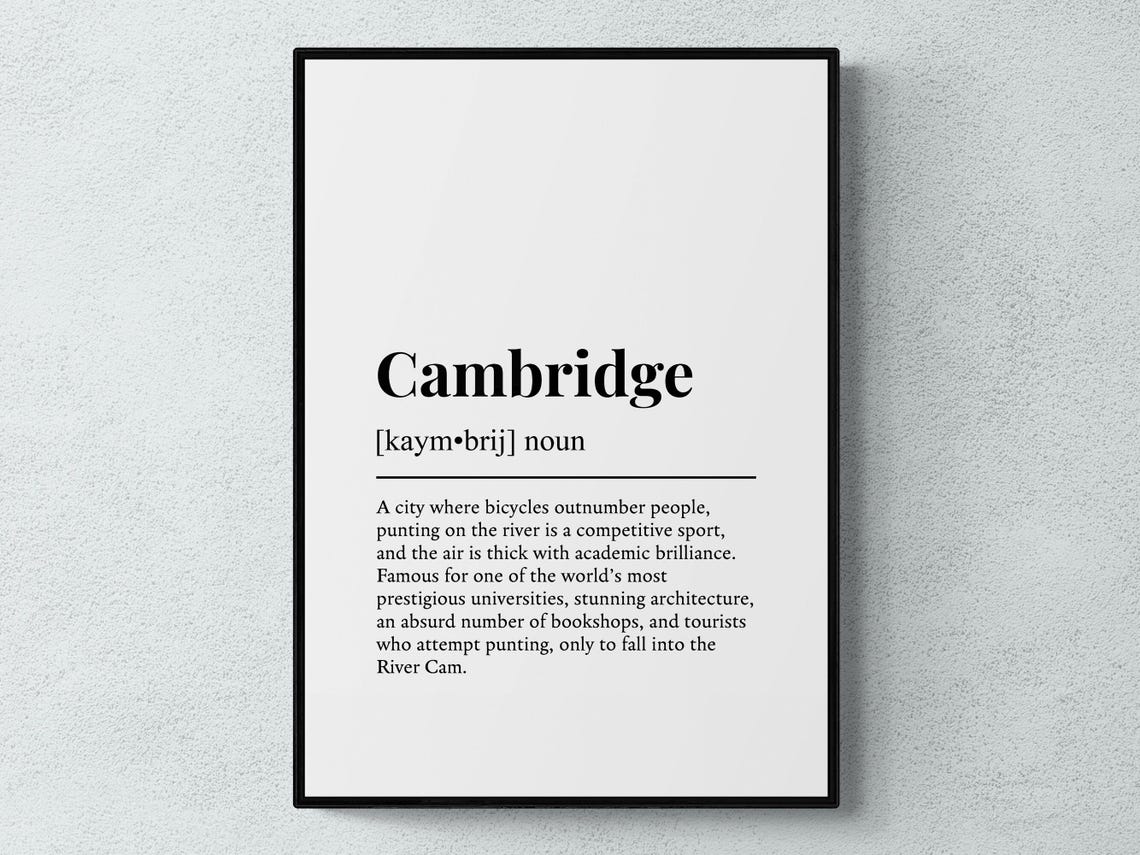 Cambridge England Dictionary Definition Typographic Humor Poster