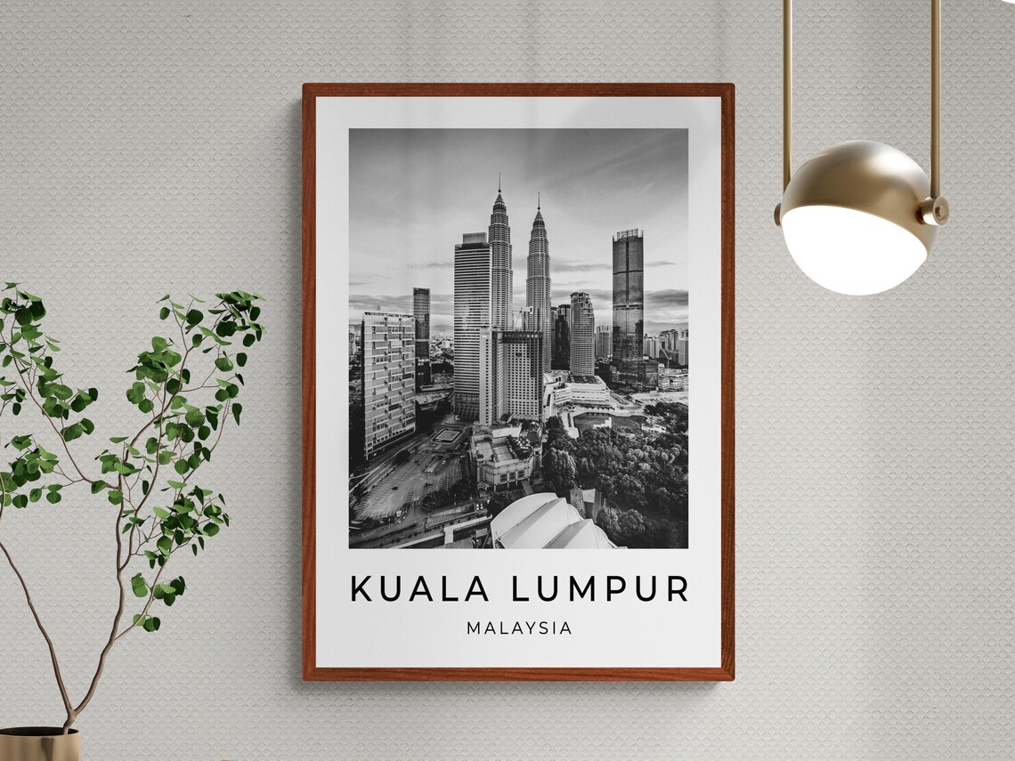 Kuala Lumpur Malaysia Petronas Towers Skyline Monochrome Poster - Image 3