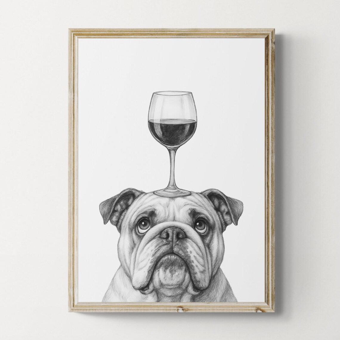 British Bulldog Dog Art Print, Funny Wine Lover