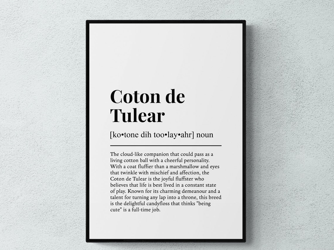 Coton De Tulear Funny Dictionary Definition Black White Poster
