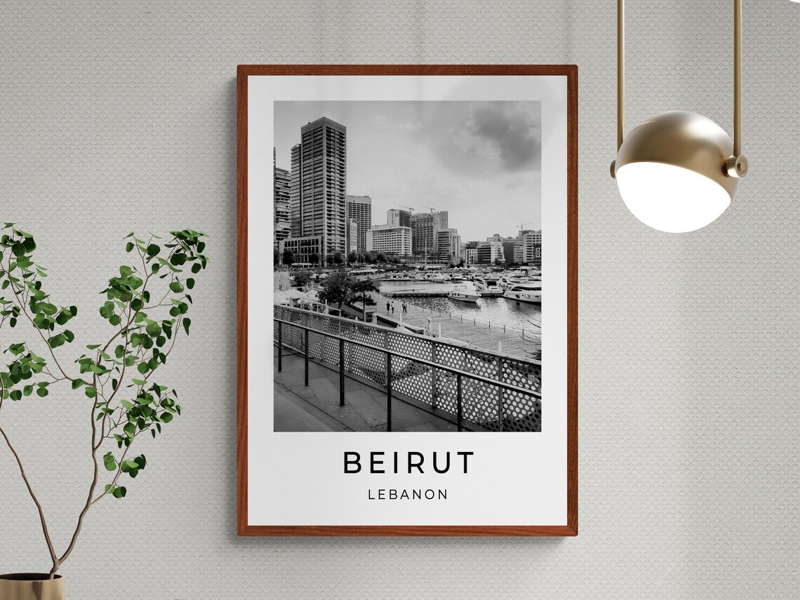 Beirut Lebanon Marina Waterfront Skyline Promenade Monochrome Poster - Image 3