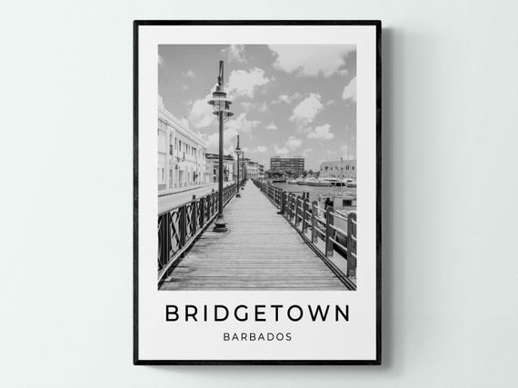 Bridgetown Print Barbados Travel Poster Black And White Monochrome Print Travel Wall Art