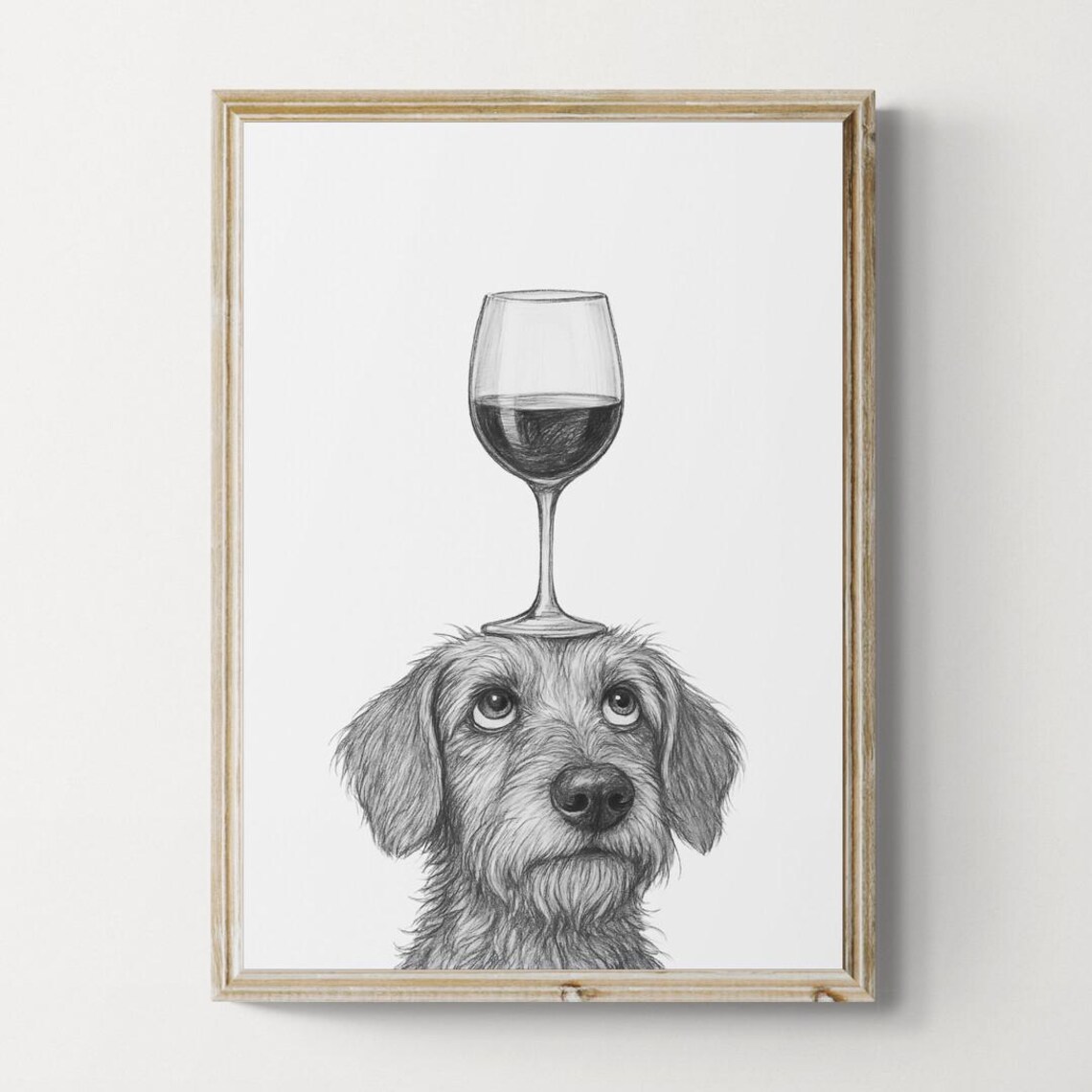 Wire Haired Dachshund Dog Art Print Funny And Wine Drawing Lover Wall Decor Lovers Gifts