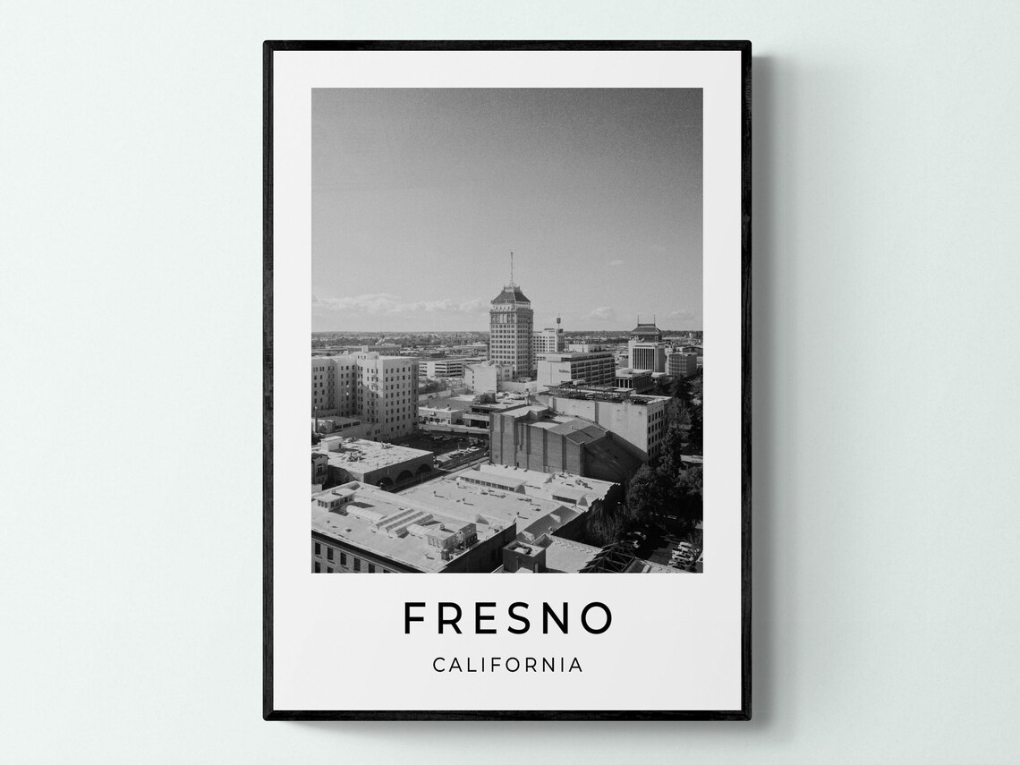 Fresno California Downtown Skyline Monochrome Black White City Poster