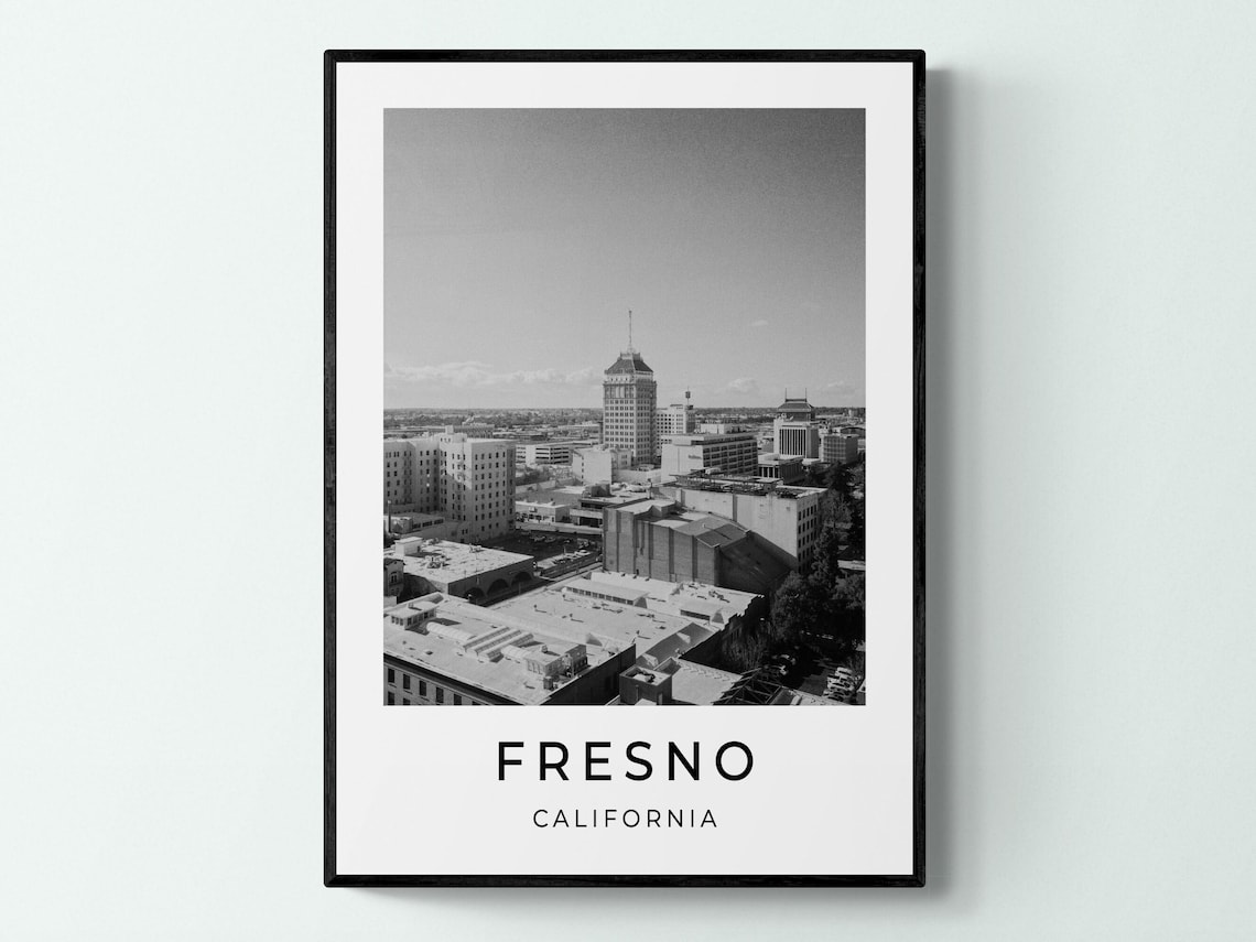 Fresno California Skyline Black And White City Photography Poster
