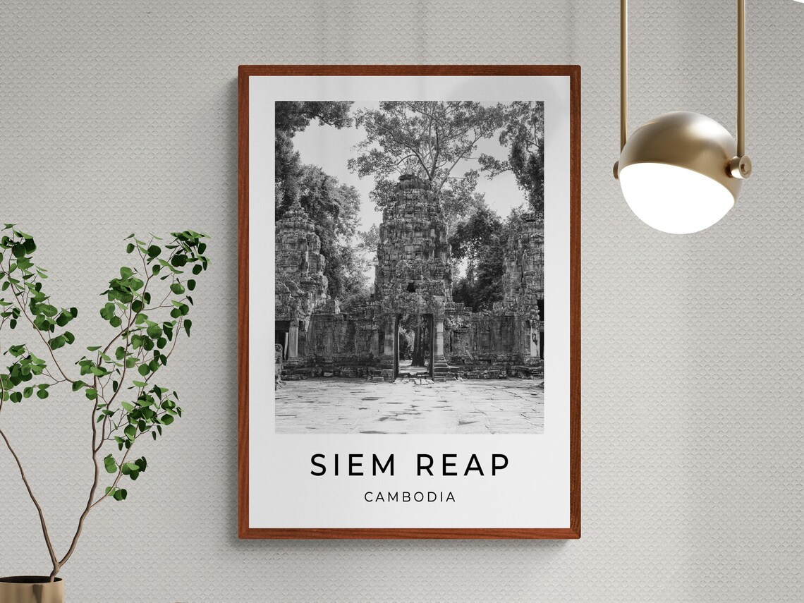 Siem Reap Cambodia Angkor Wat Temple Ruins Monochrome Travel Poster - Image 3