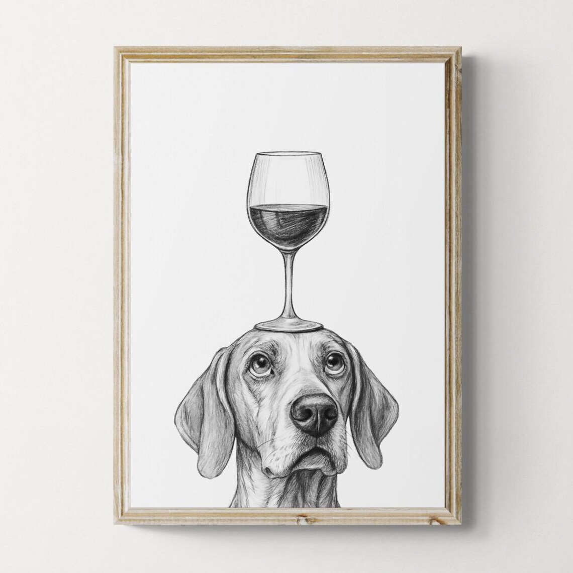 English Pointer Dog Art Print Funny And Wine Drawing Lover Wall Decor Lovers Gifts