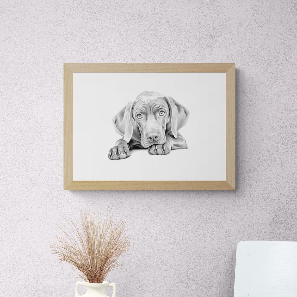 Weimaraner Puppy Silver Gray Hunter Pencil Sketch Portrait Print - Image 2