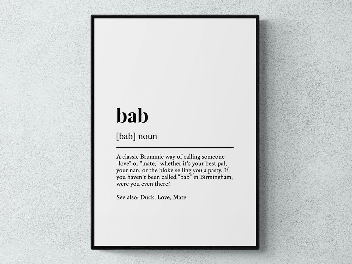 Bab Funny Definition Brummie Gift Wall Art Print