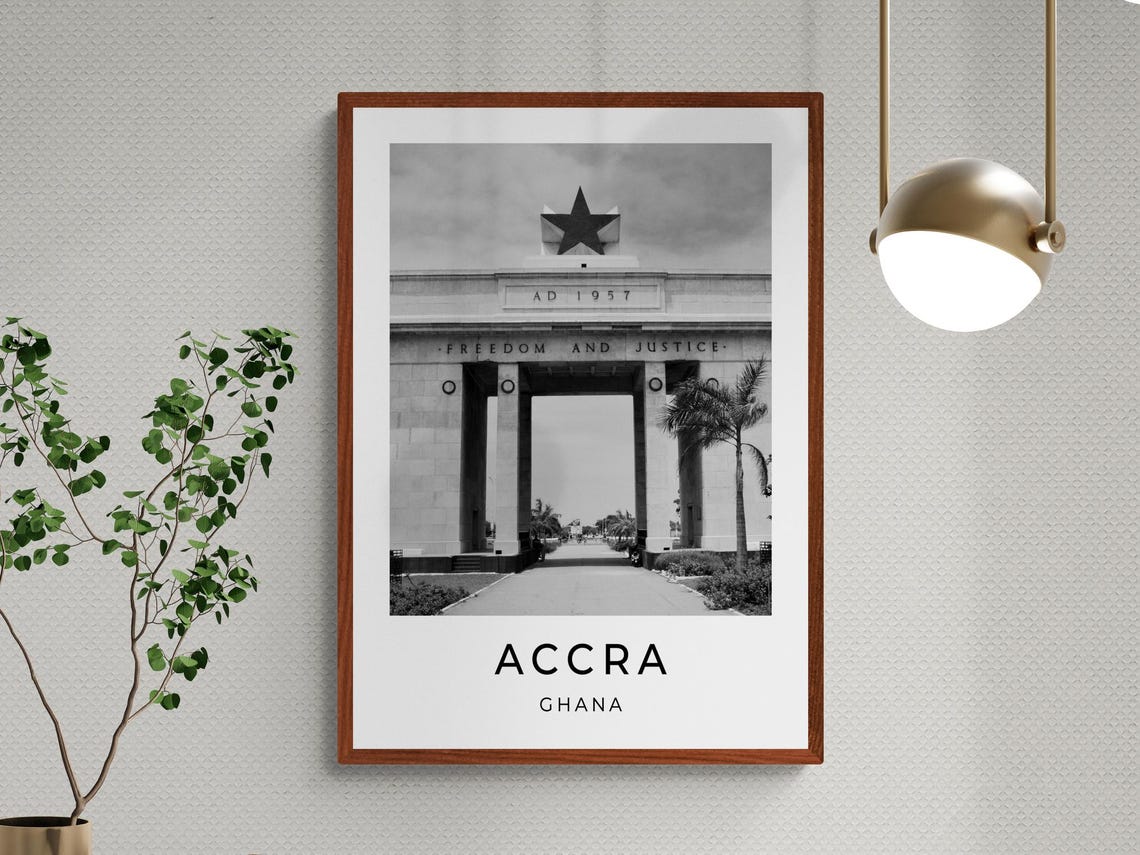 Accra Ghana Black Star Square Independence Monument Monochrome Poster - Image 3