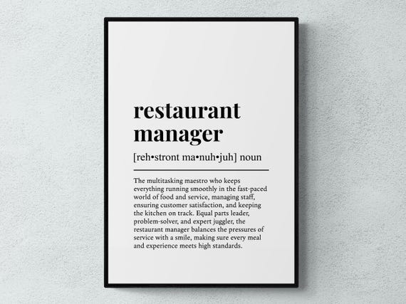 Restaurant Manager Funny Definition Job Work Gift Wall Art Print