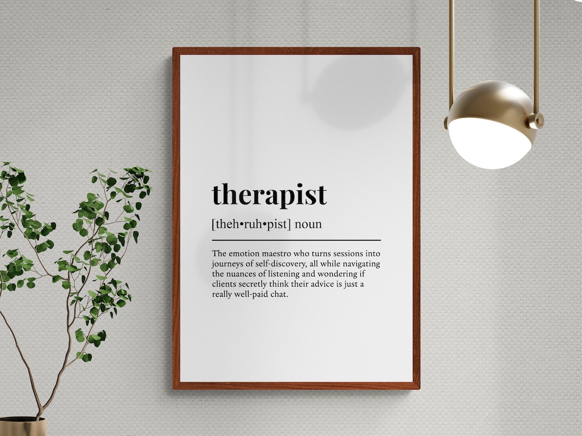 Therapist Funny Definition Dictionary Style Minimalist Black White Art - Image 3