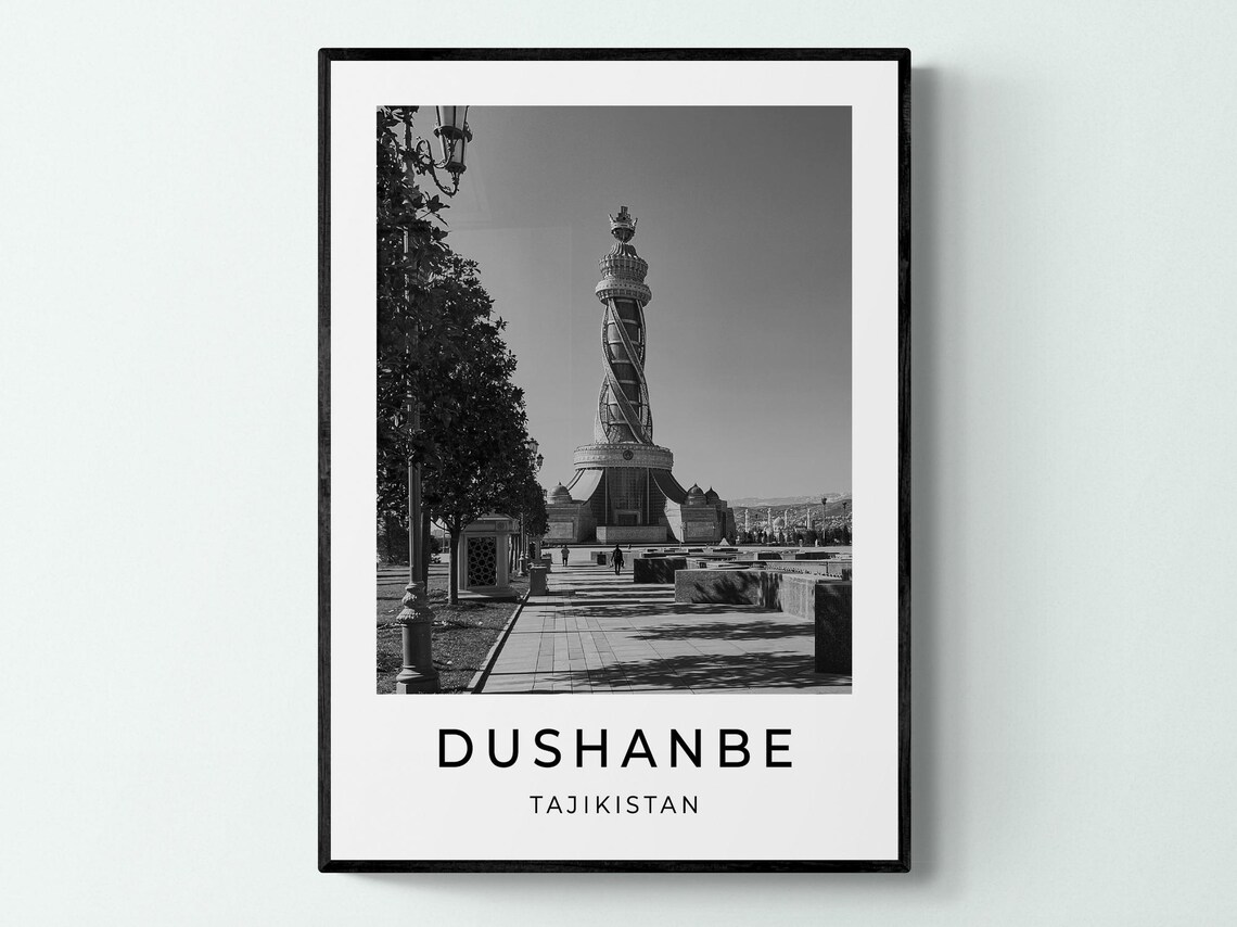 Dushanbe Tajikistan Independence Monument Plaza Black White Poster