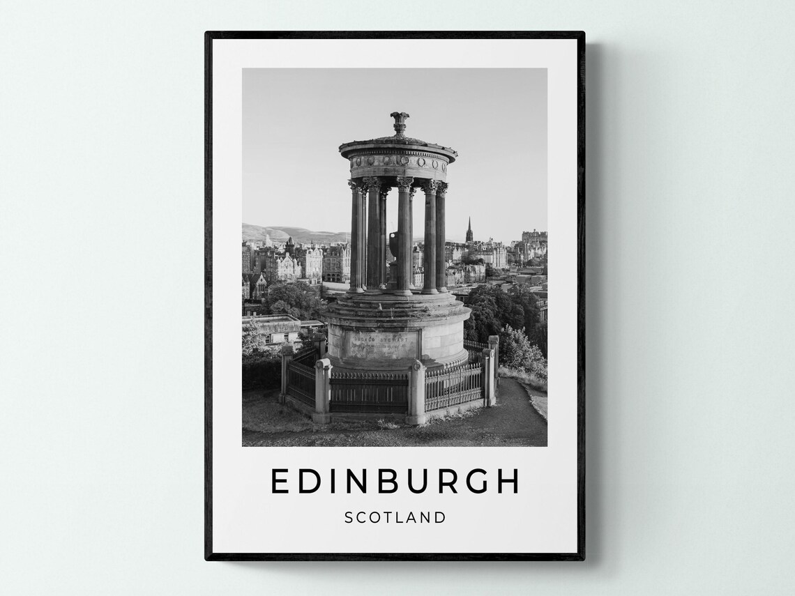 Edinburgh Scotland Calton Hill Monument Monochrome Travel Poster