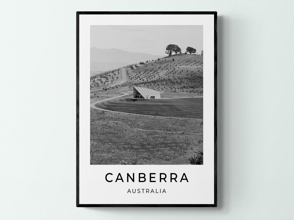 Canberra Australia Rolling Hills Modern Pavilion Black White Poster