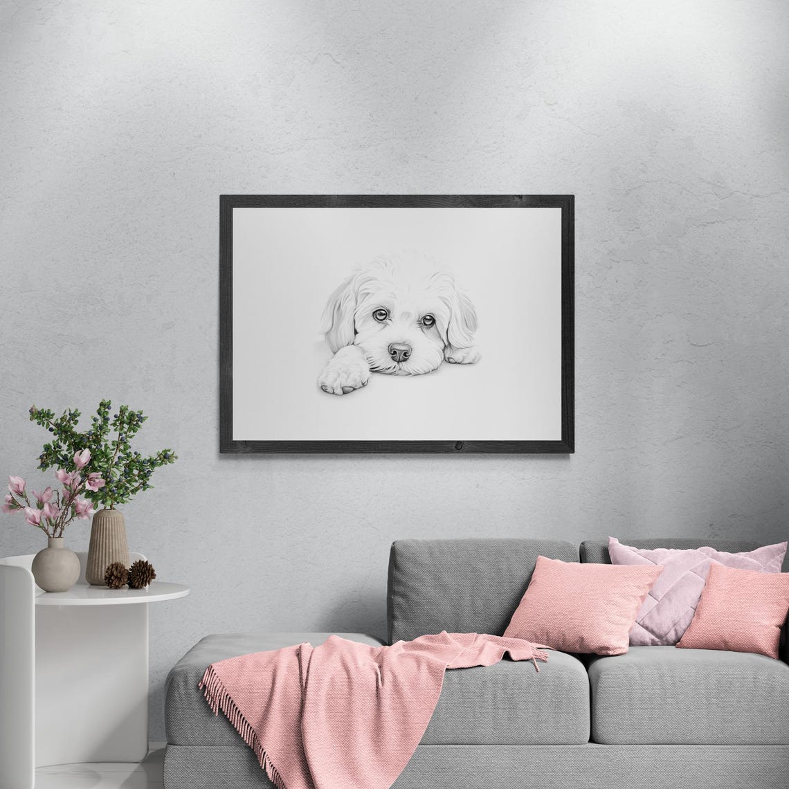 Maltese Dog White Fluffy Puppy Sketch Lying Down Vintage Dog Poster - Image 3