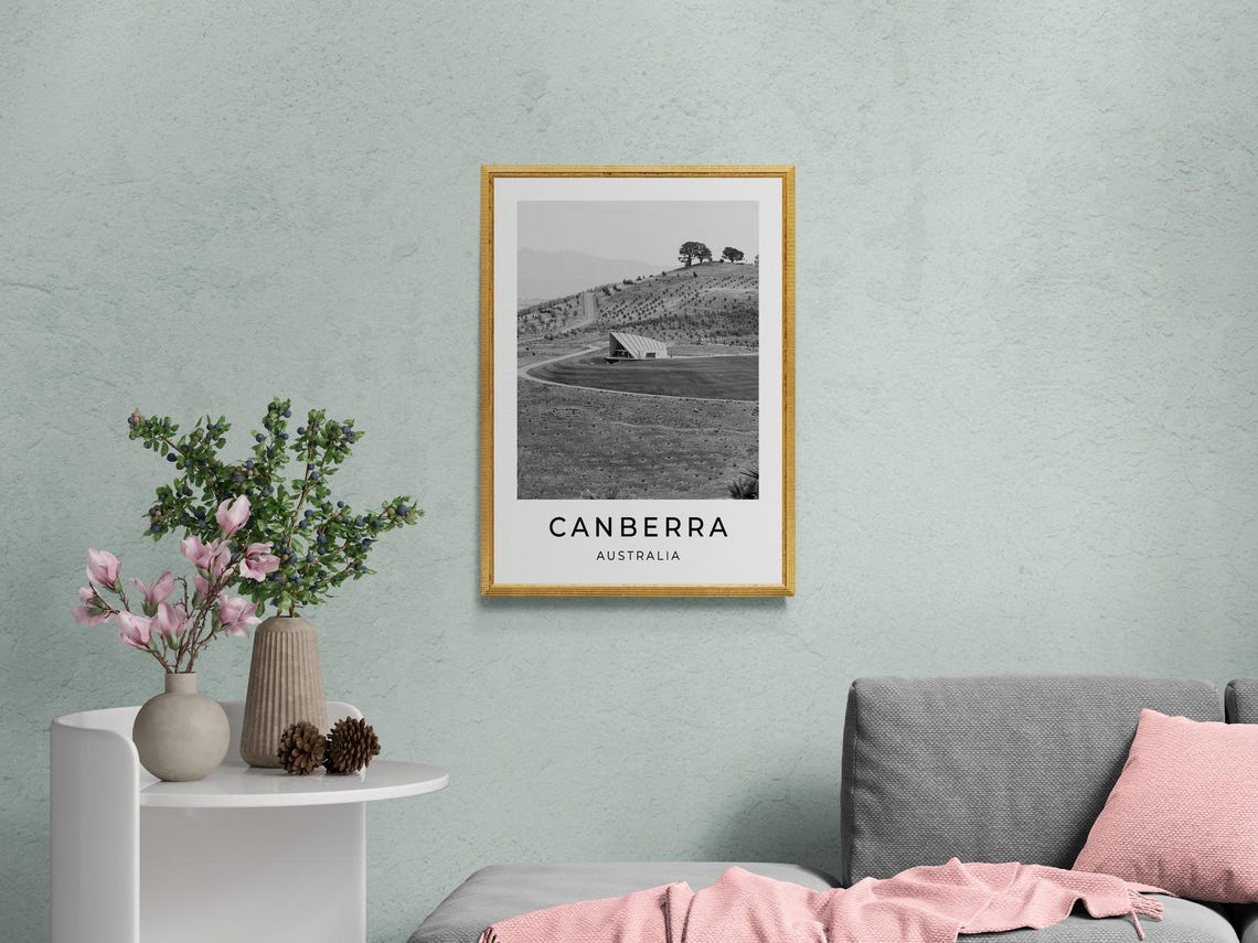 Canberra Australia Rolling Hills Modern Pavilion Black White Poster - Image 2