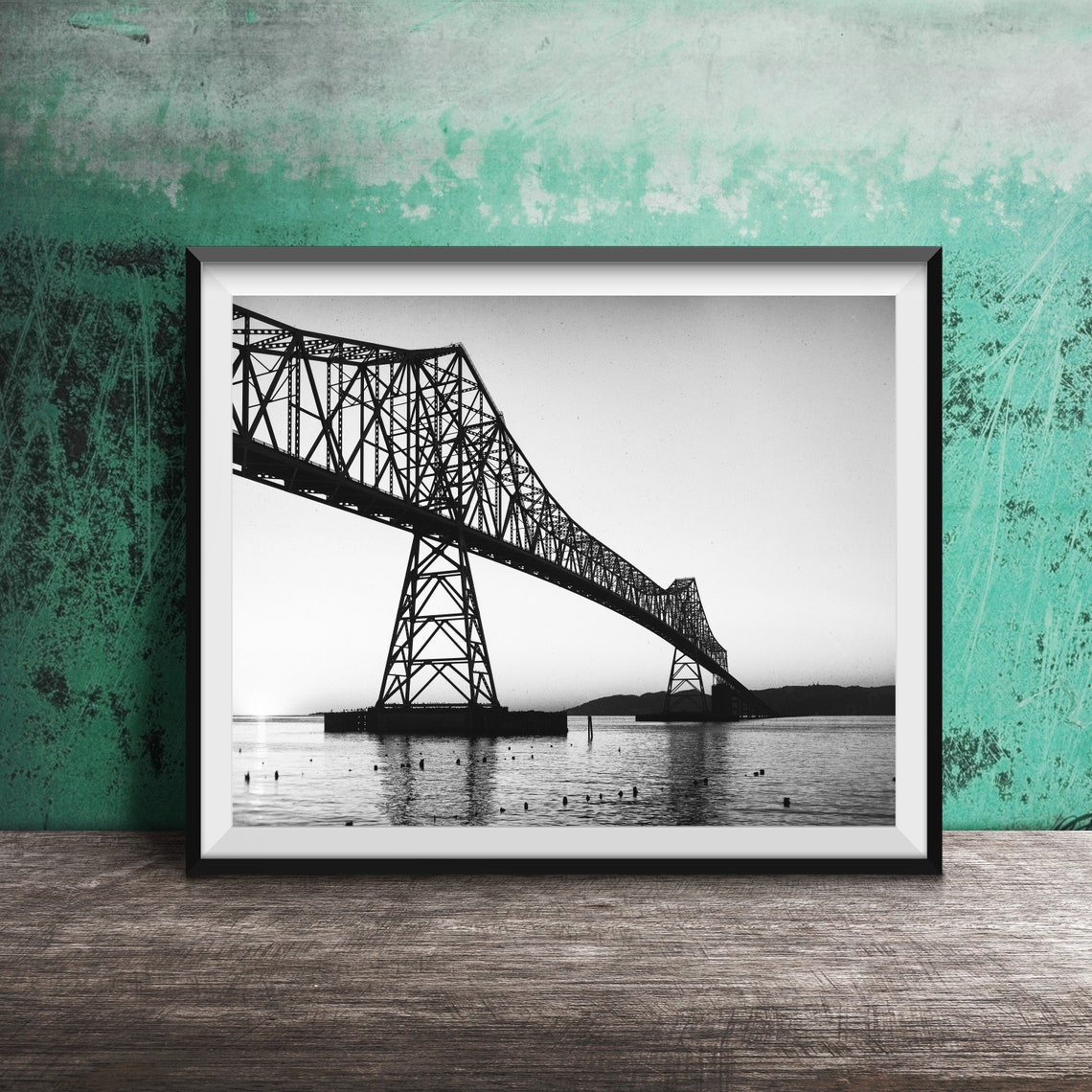 Steel Truss Bridge Sunset River Silhouette Photography Poster - Image 2