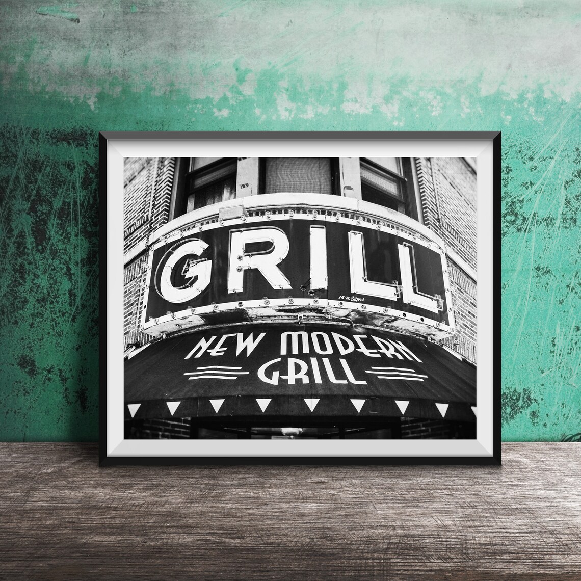 New Modern Grill Vintage Blue Neon Sign Chicago Photography Poster - Image 2