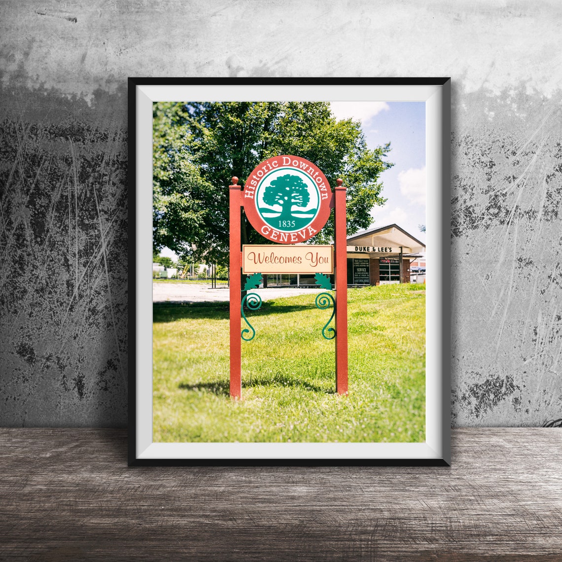 Geneva Illinois Historic Downtown Welcomes You Park Sign Poster