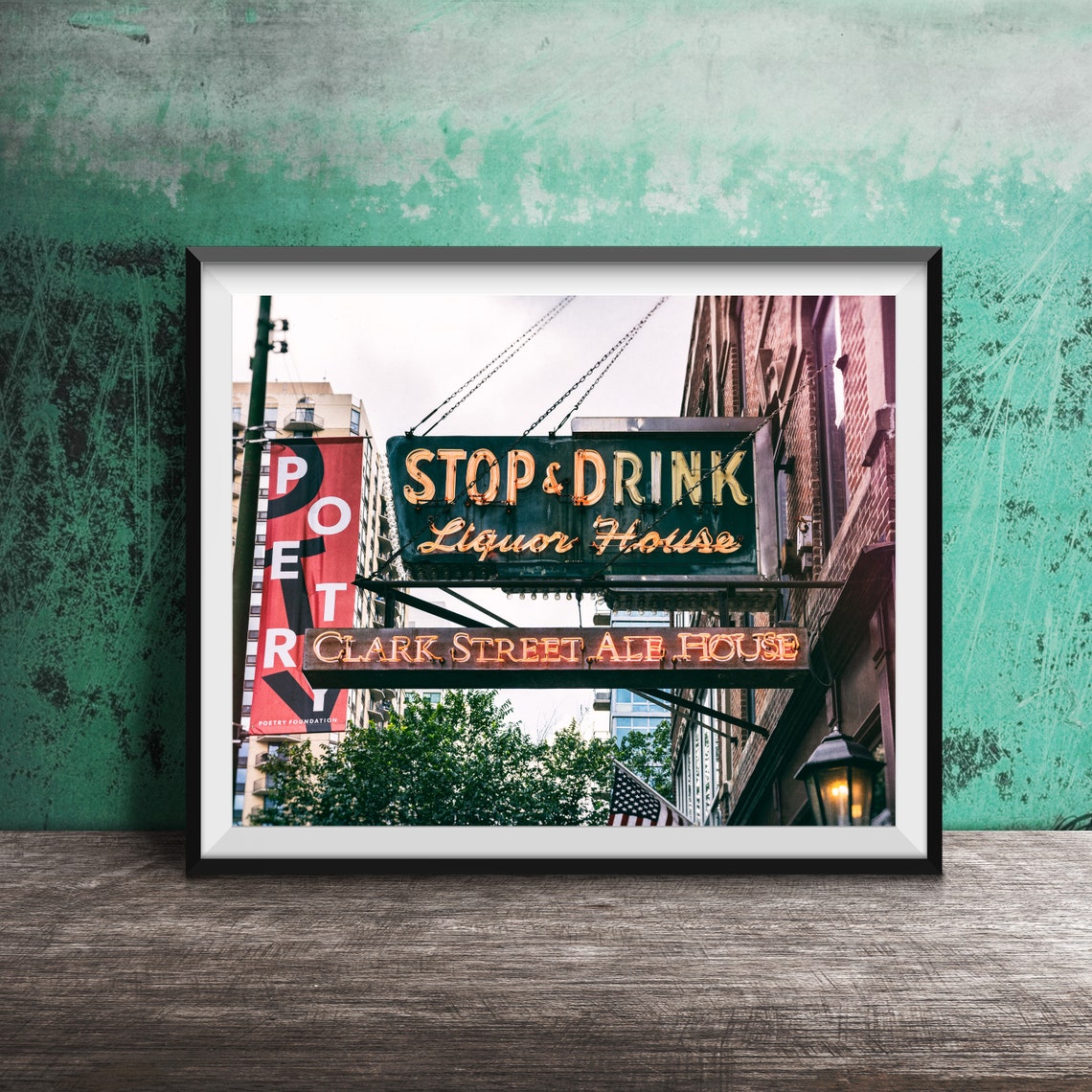 Clark Street Ale House Stop and Drink Chicago Bar Sign Poster