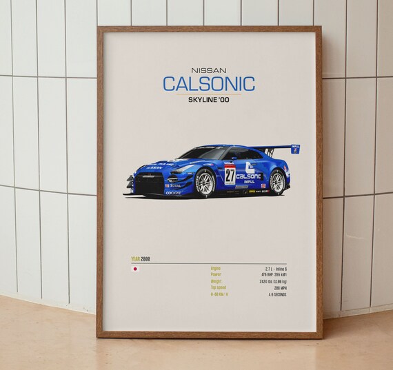 Nissan Calsonic Skyline 2000 Blue JGTC Race Car Spec Sheet Poster