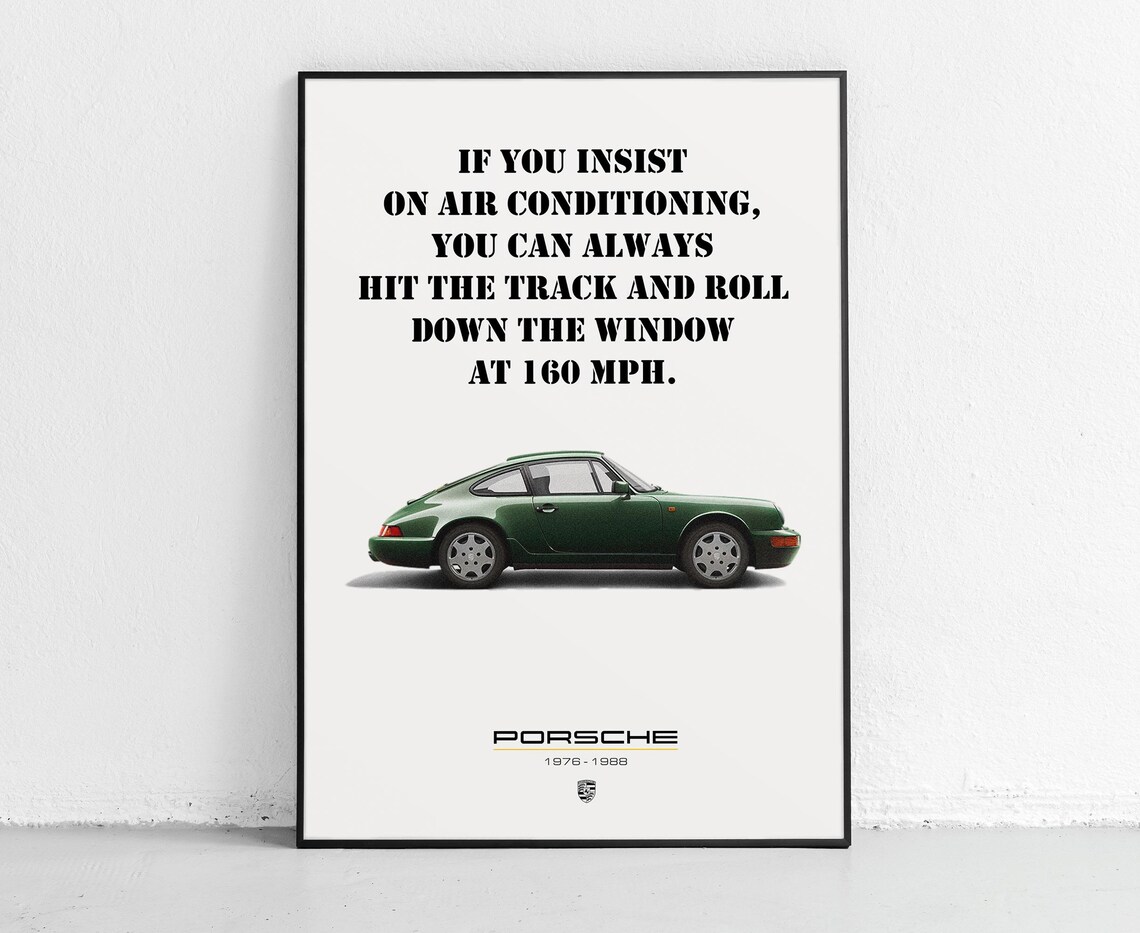 Green Porsche 911 1976-1988 Air Conditioning Track Quote Poster