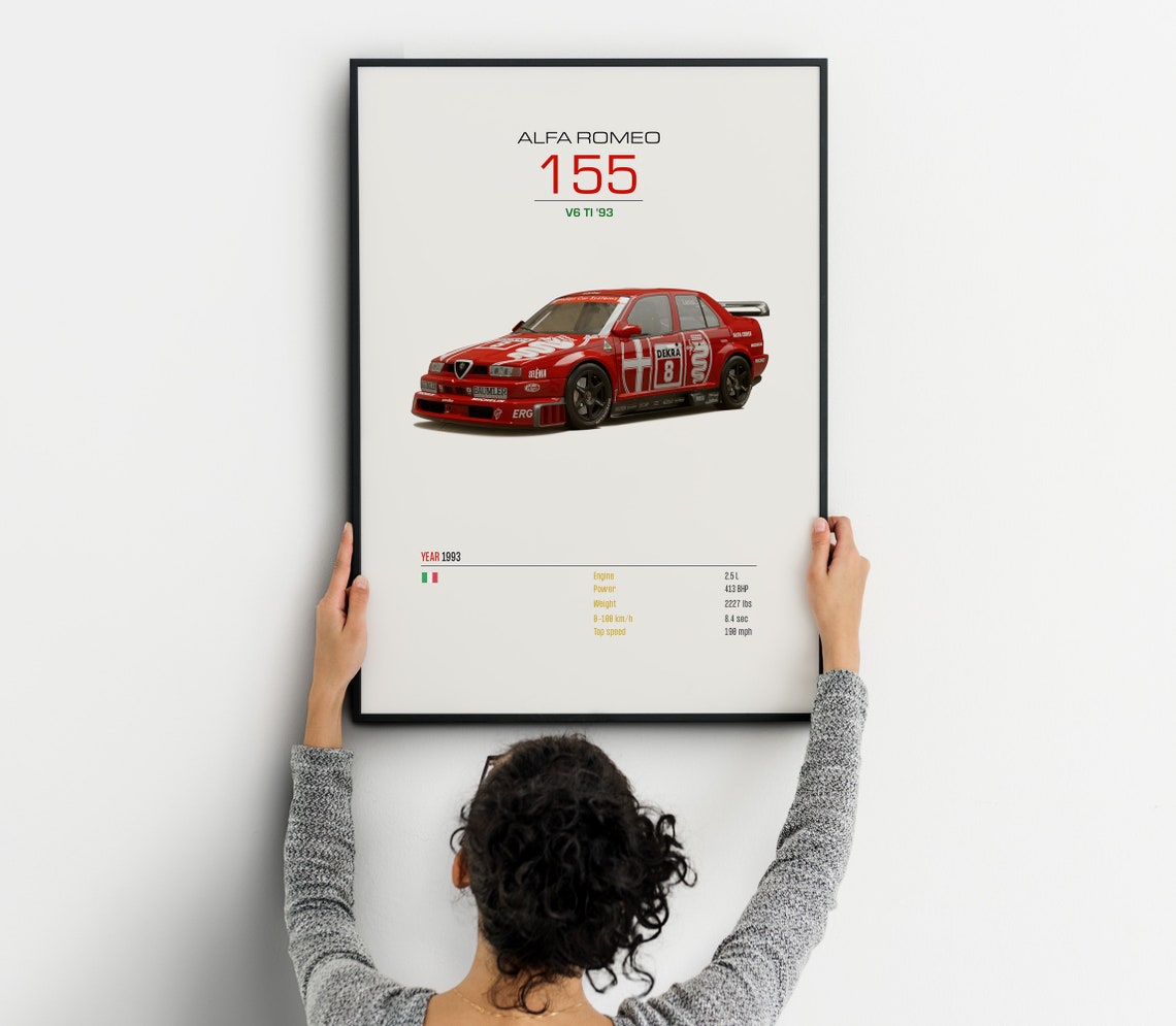 Alfa Romeo 155 V6 TI 1993 Classic Red DTM Racing Legend Poster - Image 2