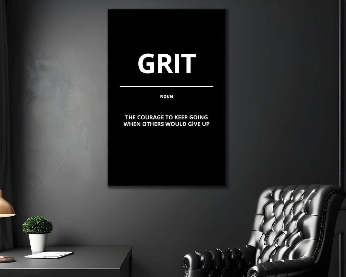Grit Definition White on Black Motivational Courage Quote Poster