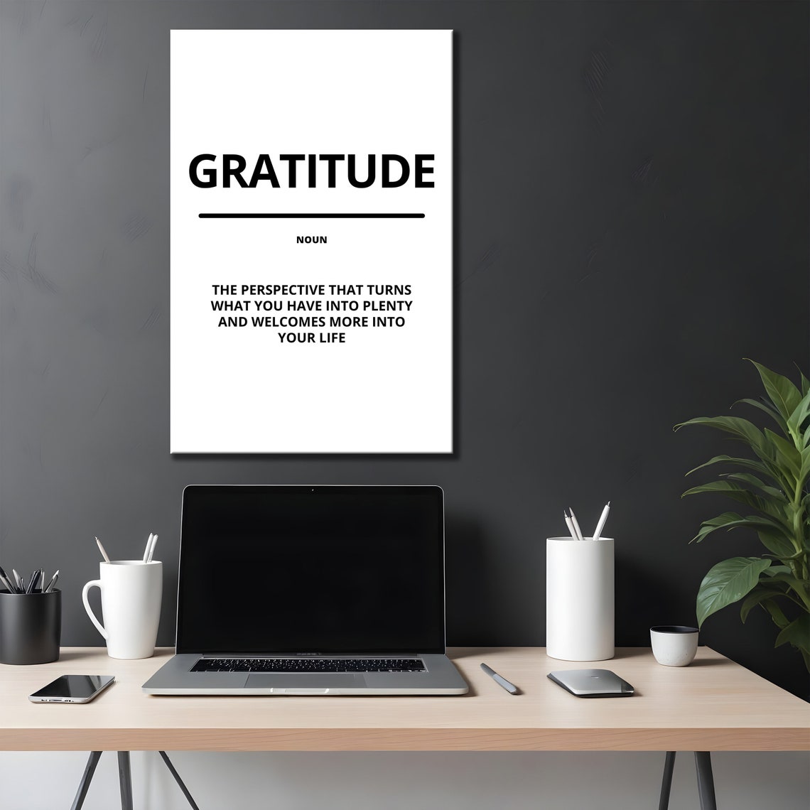 Gratitude Noun Definition White Black Minimalist Motivational Poster - Image 4