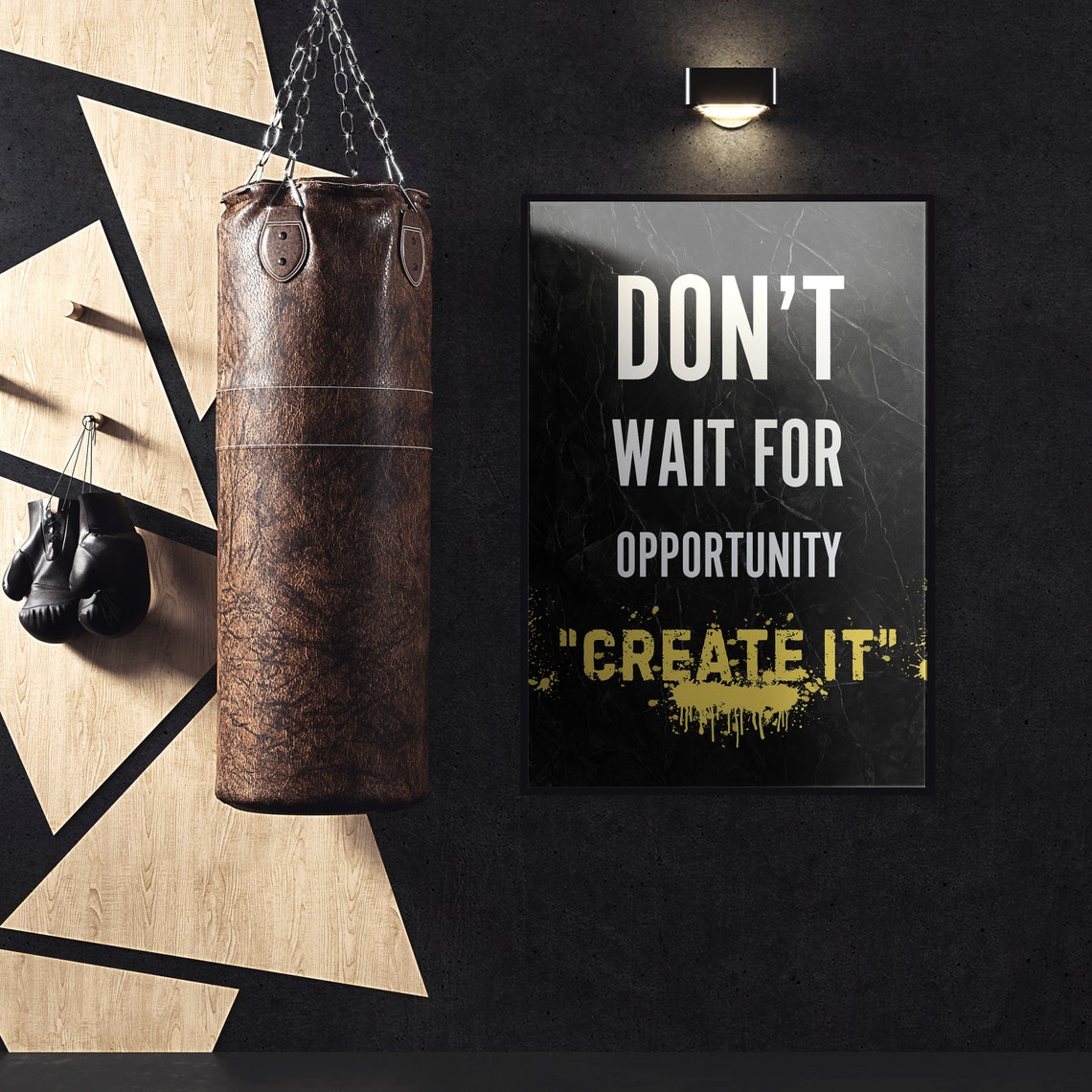 Don't Wait For Opportunity Create It Graffiti Yellow Gym Poster - Image 3