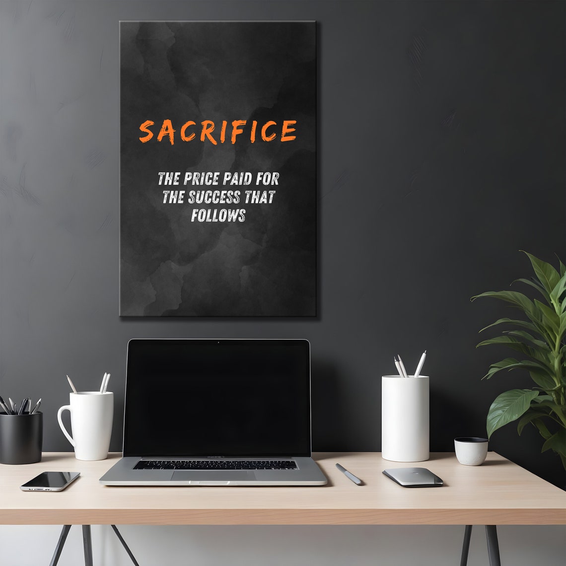 Sacrifice Definition Orange Brush Black Motivational Quote Poster - Image 2