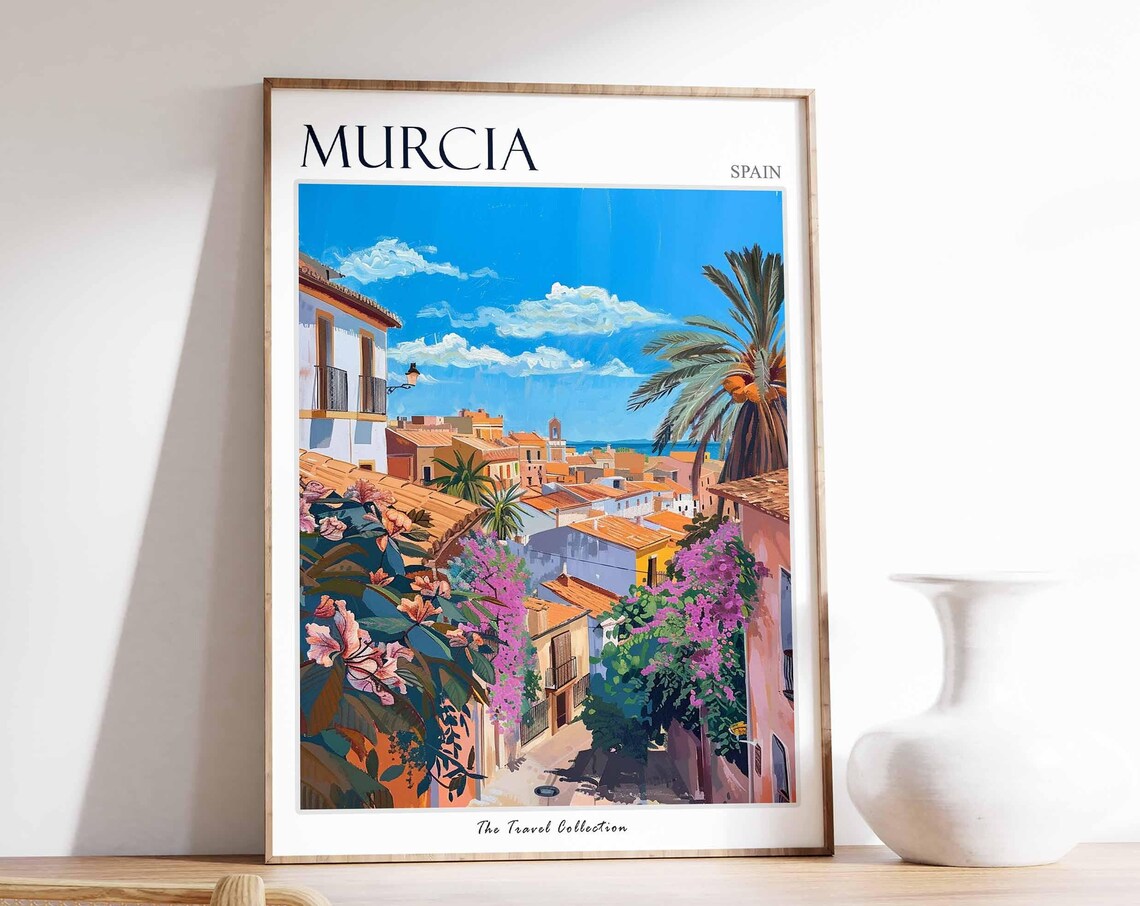 Murcia Spain Bougainvillea Street Coastal Town Painting Travel Poster