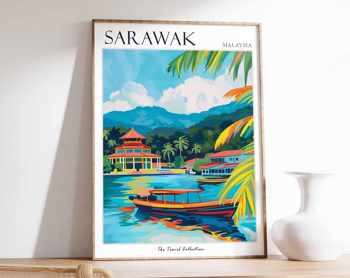 Sarawak Poster Malaysia Travel Print Malaysian Decor Asia Travel Poster Asian Wall Art Sarawak Gift Sarawak Travel Poster