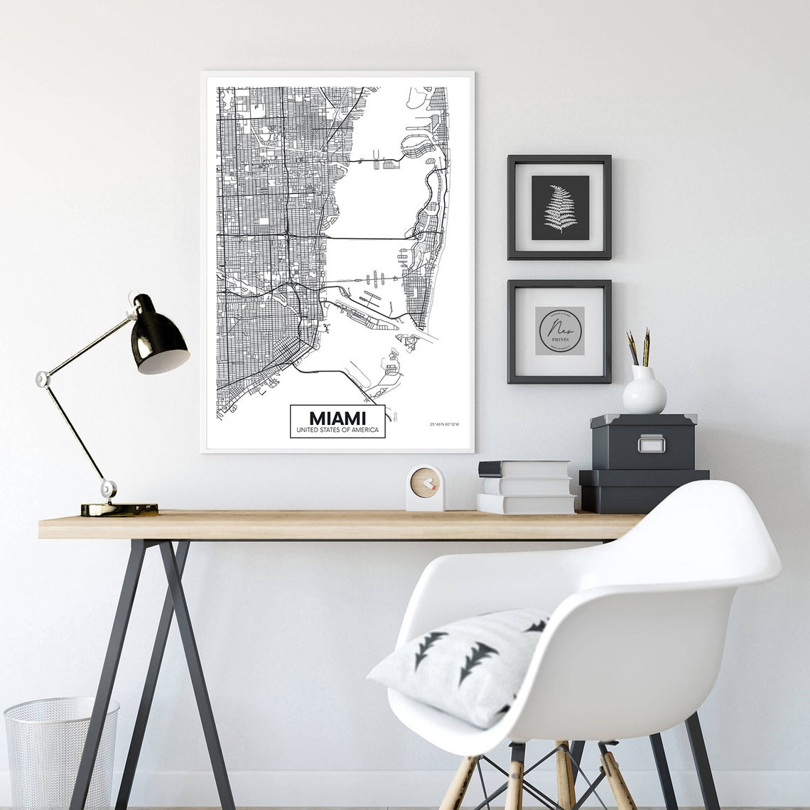 Miami City Map Street Art Black White Minimalist Travel Poster - Image 3