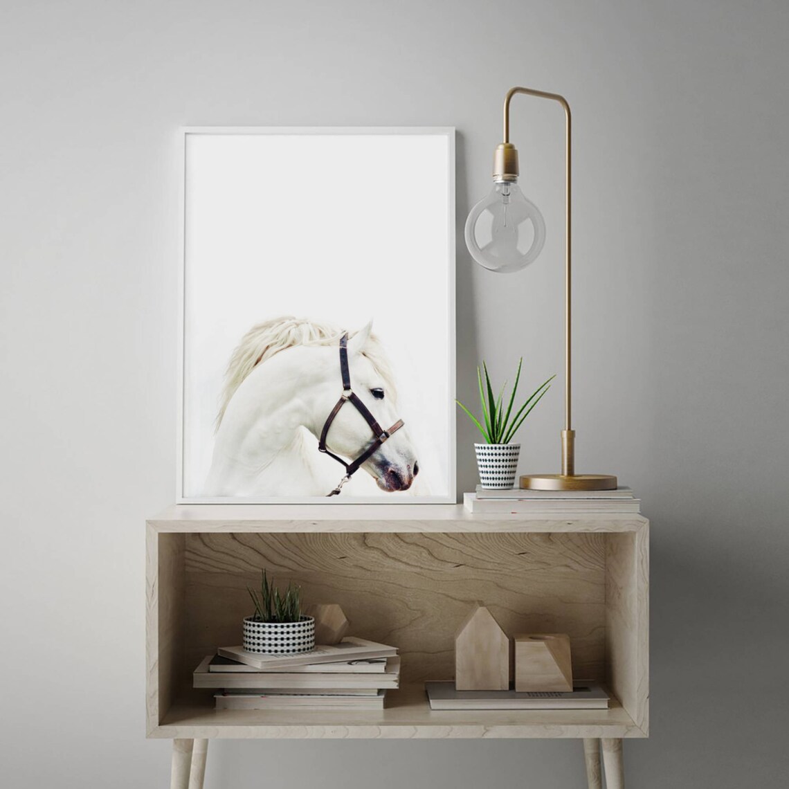 White Horse Animal Portrait, Scandinavian Minimalist Art Print - Image 3