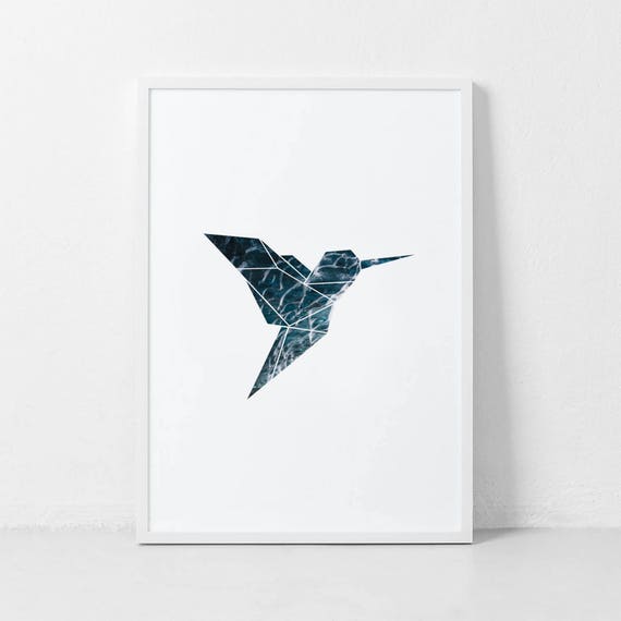 Geometric Hummingbird Print Blue Hummingbird Art Nursery Art Hummingbird Wall Art Blue Geometric Prints Kid Artwork