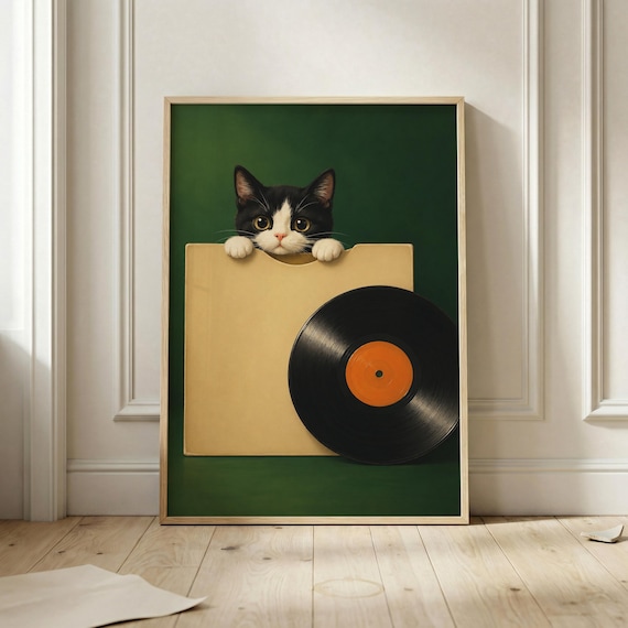 Black Cat Moon Wall Art Autumn Poster Witchy Feline Print Vintage Celestial Decor Moody Green Gothic Lover Home