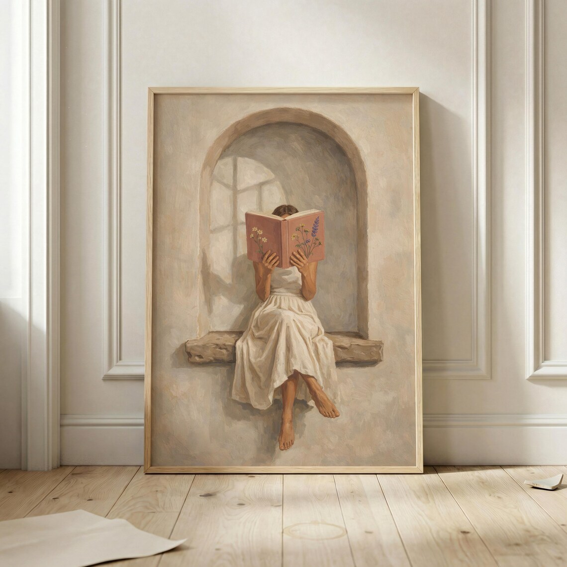 Girl Reading, Vintage Cottagecore Poster Print