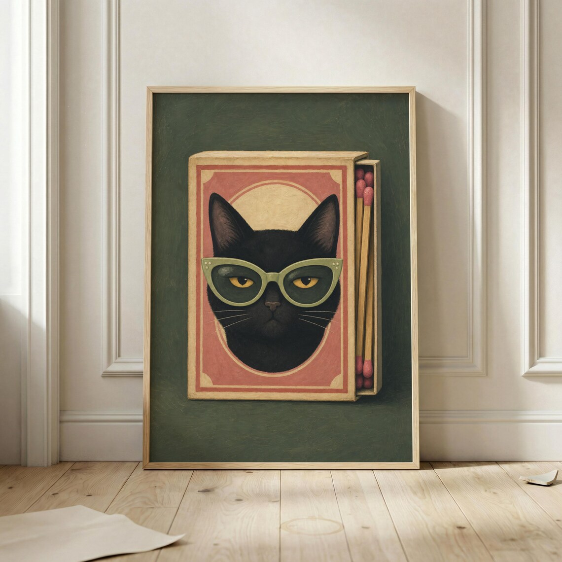 Black Cat With Glasses, Mid-Century Animal Poster