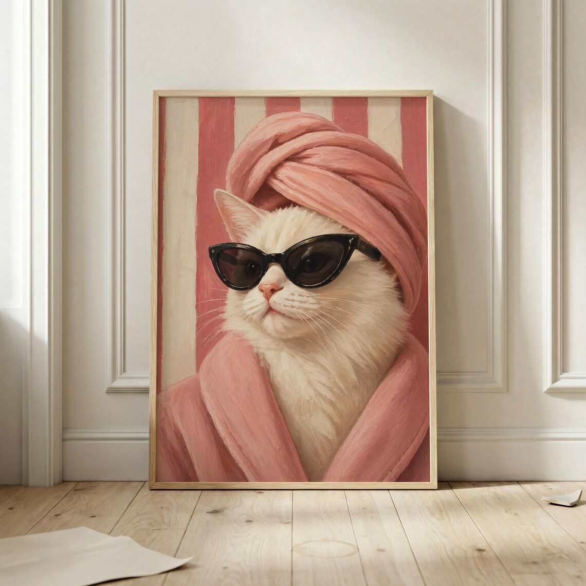 Pink Glam Cat Bathroom Art Spa Day Sunglasses Chic Coquette White Cat Poster