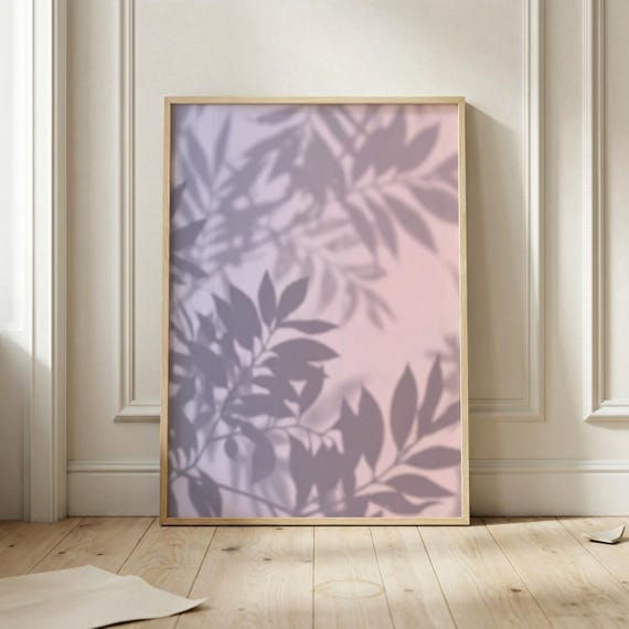 Soft Botanical Shadow Wall Art Neutral Leaf Poster Minimalist Nature Print Modern Decor Beige Aesthetic Artwork