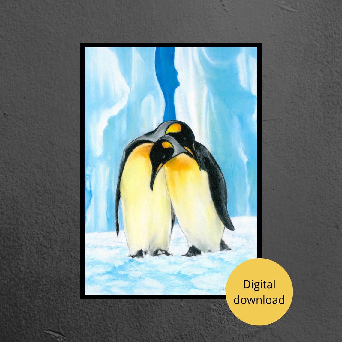Penguin Art Print Emperor Penguins In A Frozen Wonderland Couple Of Penguins In Love Beautiful Winter Ice Landscape Gift For Sweetheart