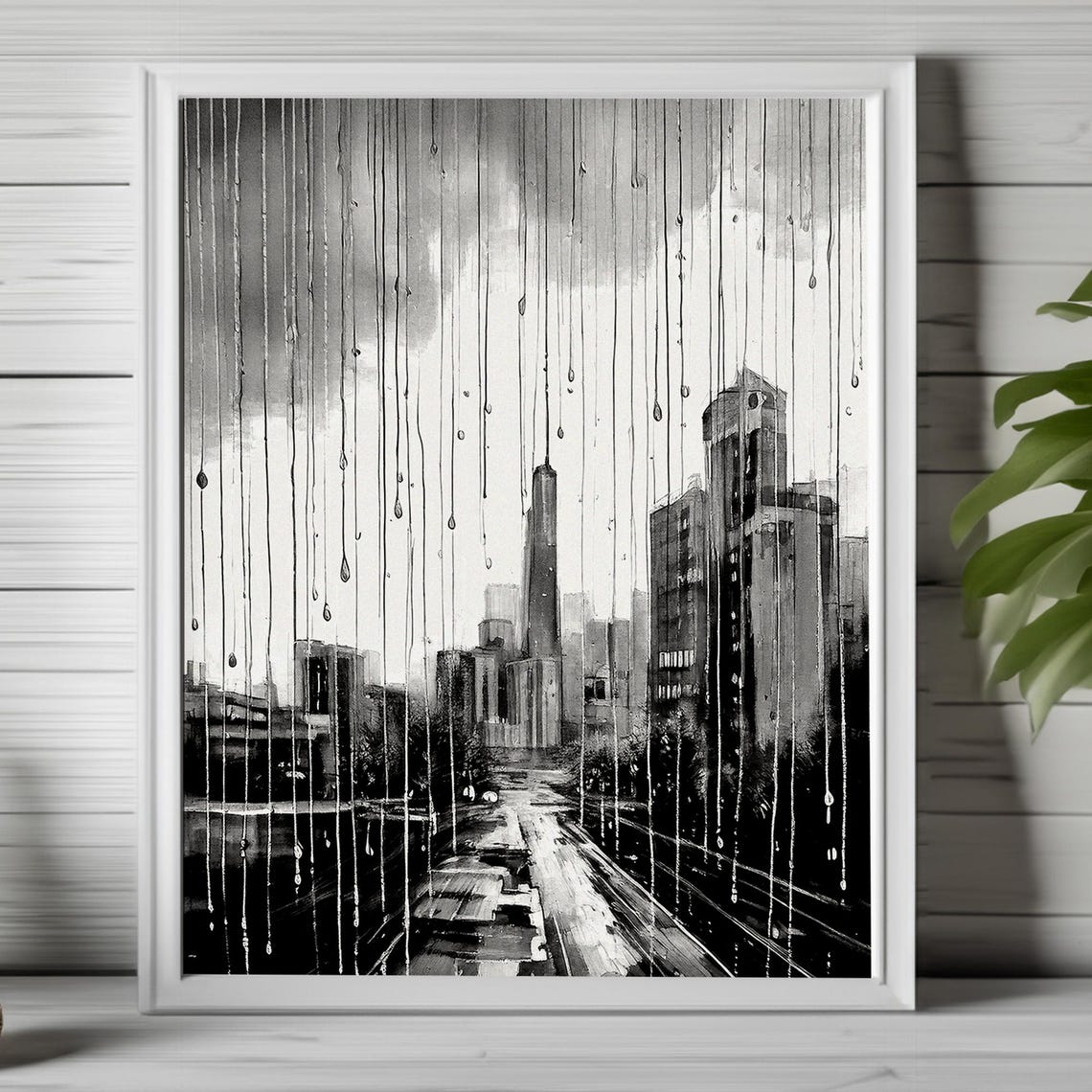 Monochrome Cityscape Art Moody Art Print Dark Mood Art Rainy City Print Art For Apartment Black And White Art 046 - Image 2