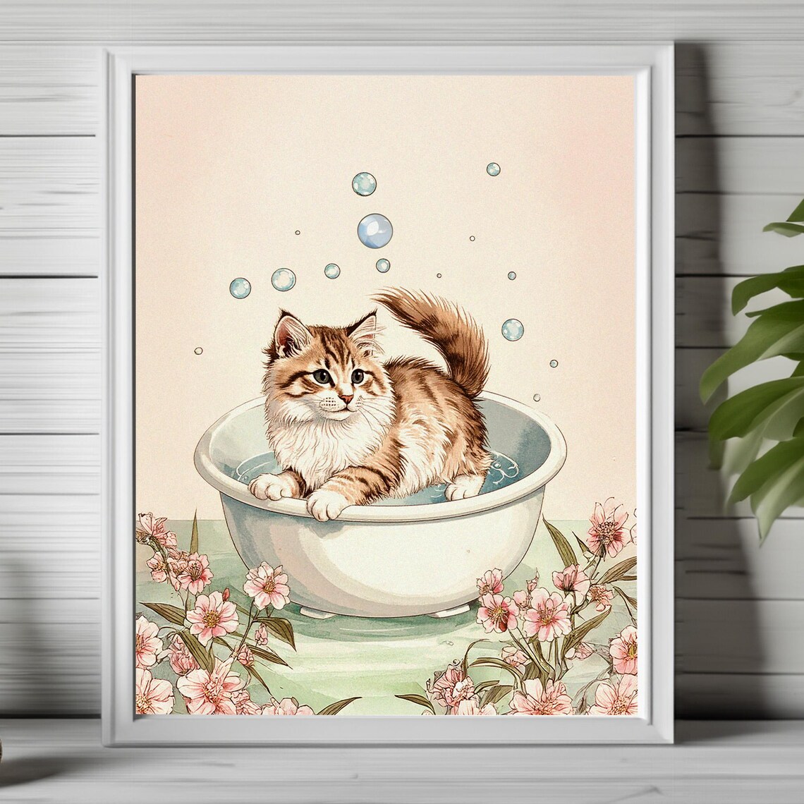 Cute Kitten Art Print, Kawaii Kitty Bath Decor