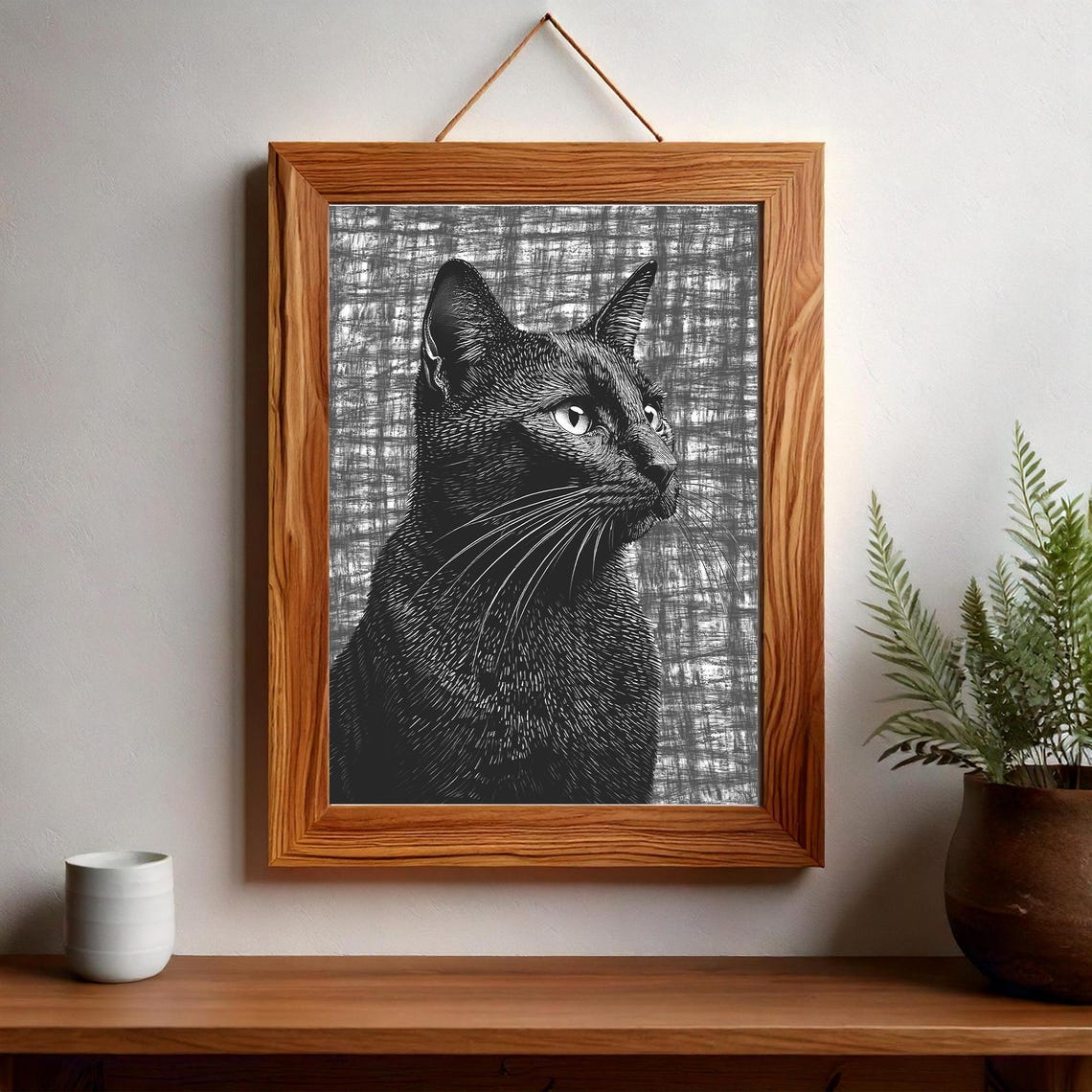 Black Cat Profile Monochrome Line Art Portrait Wall Decor Poster - Image 3